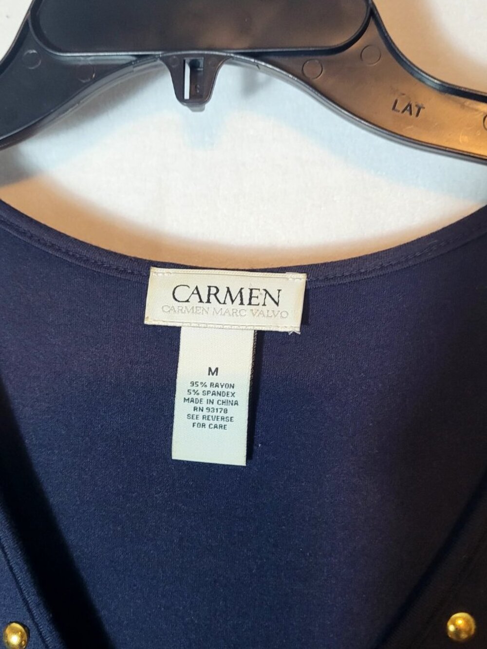 Carmen Marc Valvo Medium Navy Rayon Spandex Studded Top - Picture 7 of 14